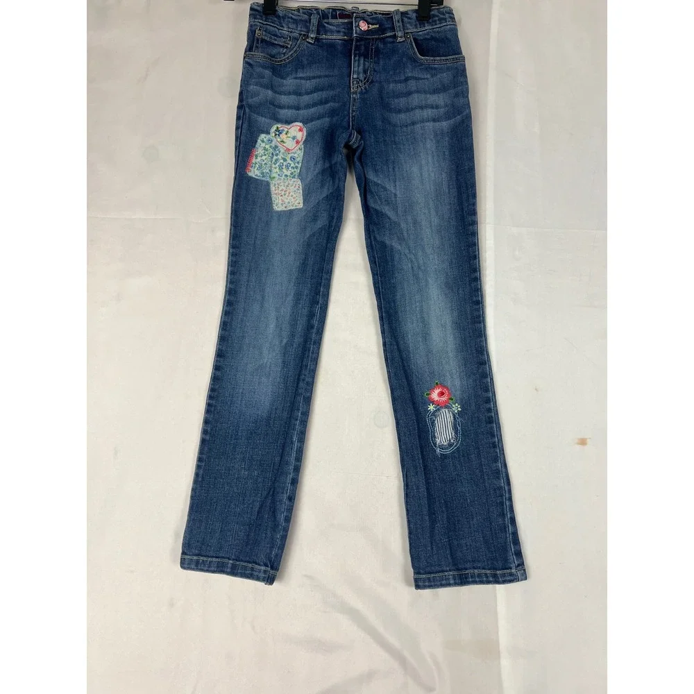 The Childrens Place Girls Skinny Jeans Blue Floral Patchwork Embroidered Size 12